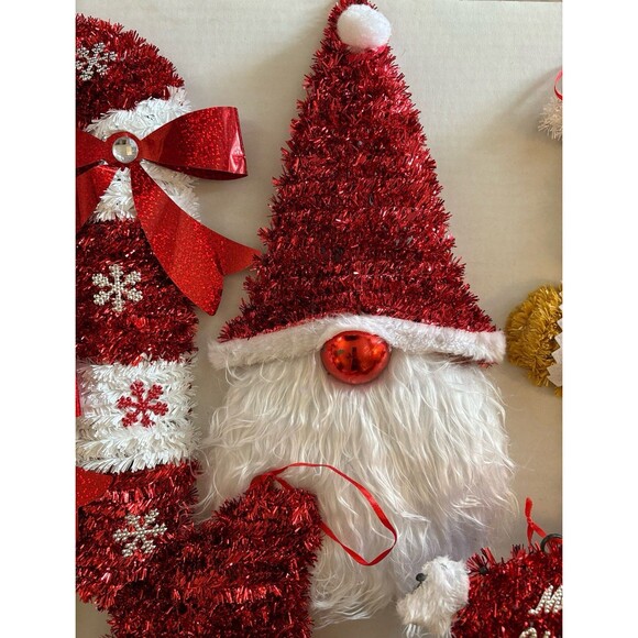 Lot of 8 Sparkly Tinsel Christmas Holiday Hanging Decor Gingerbread Man Penguin - Picture 4 of 10